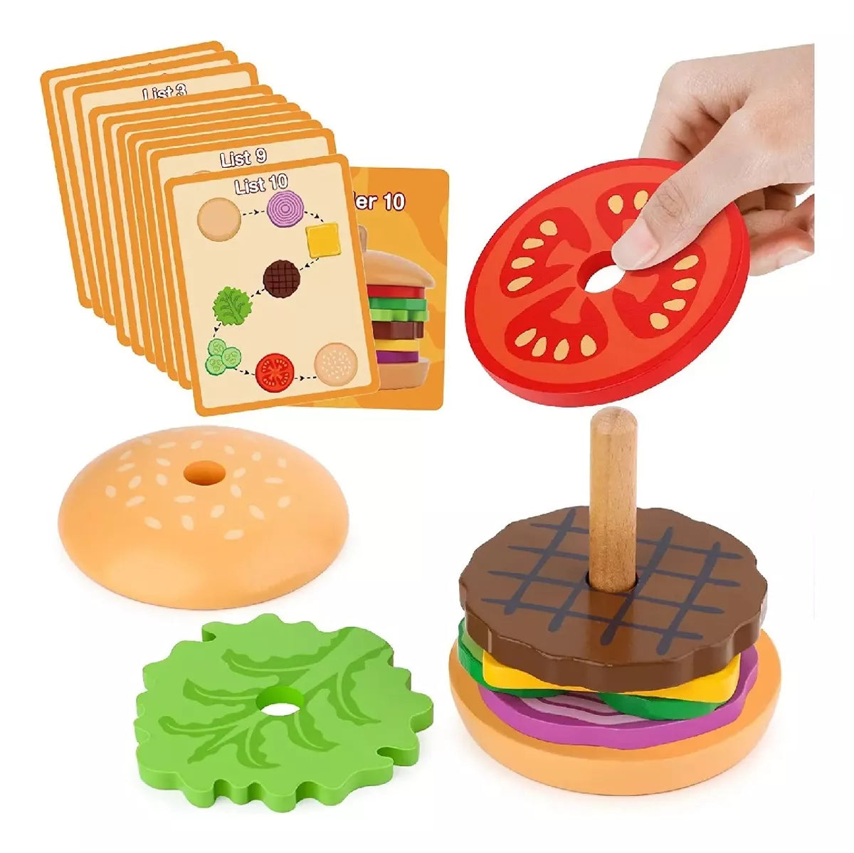 Juguete Montessori De Apilamiento De Hamburguesas De Madera - Saranh Store