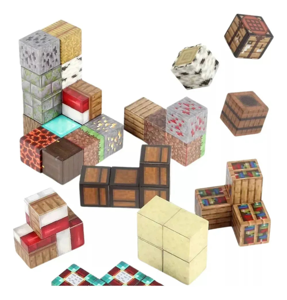 🧲✨ Bloques Magnéticos Minecraft 32 Pcs + 4 Figuritas 🧱 Juguete Educativo y Creativo 🎮