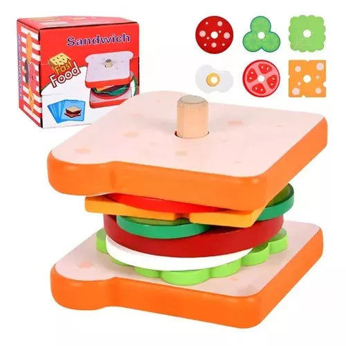 Juguete Montessori De Apilamiento De Hamburguesas De Madera - Saranh Store