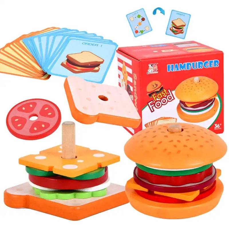 Juguete Montessori De Apilamiento De Hamburguesas De Madera - Saranh Store