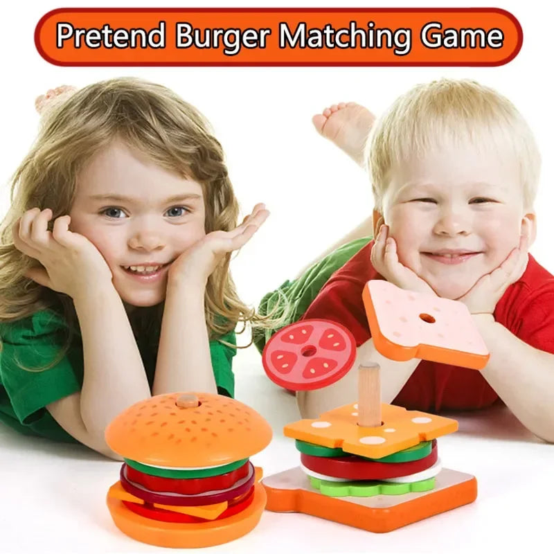 Juguete Montessori De Apilamiento De Hamburguesas De Madera - Saranh Store