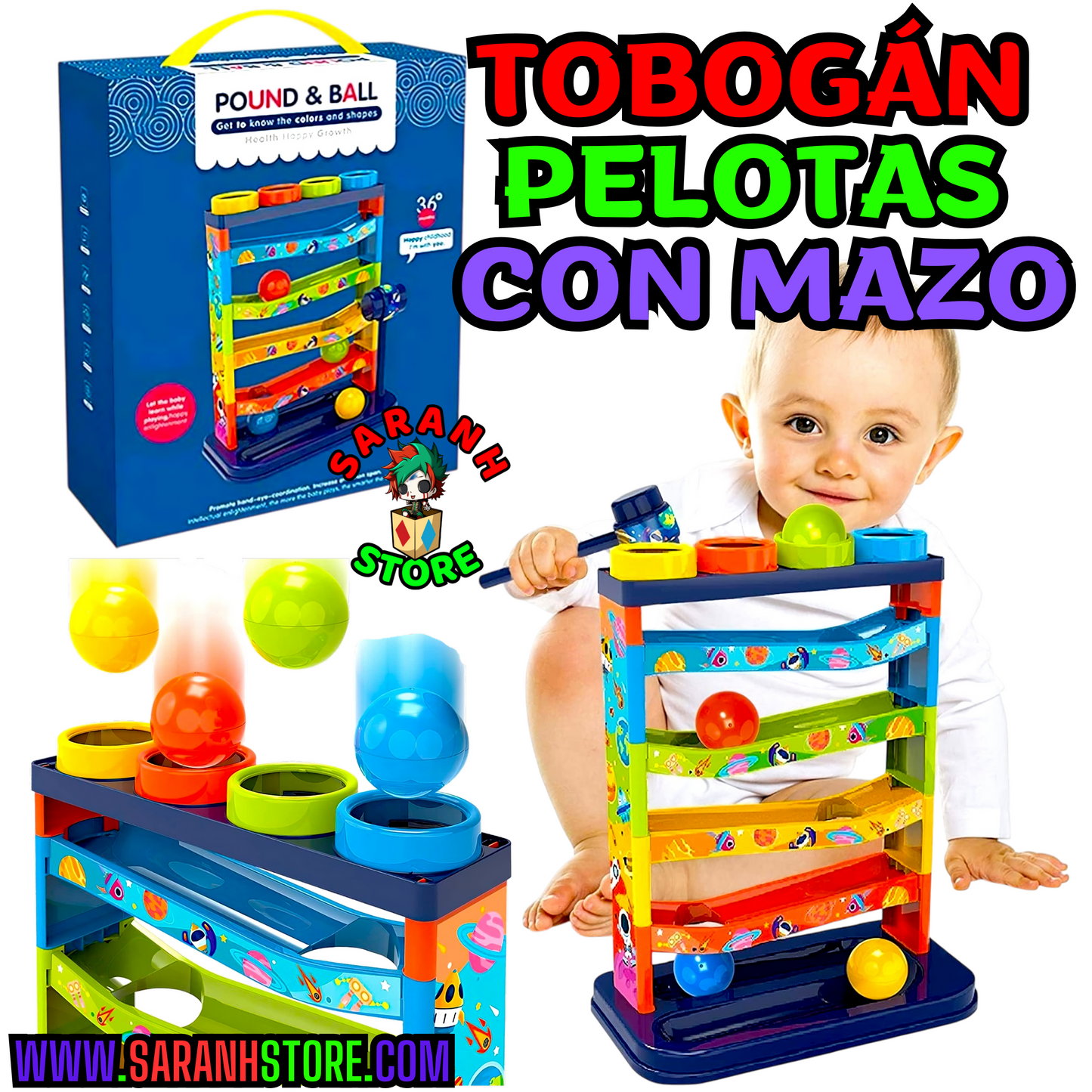 🎢 Juguete Montessori con Rampa y Martillo 🔨 Estimula a tu Bebé +1 Año