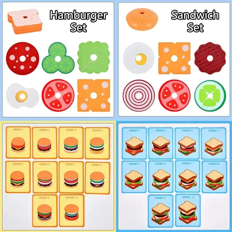 Juguete Montessori De Apilamiento De Hamburguesas De Madera - Saranh Store