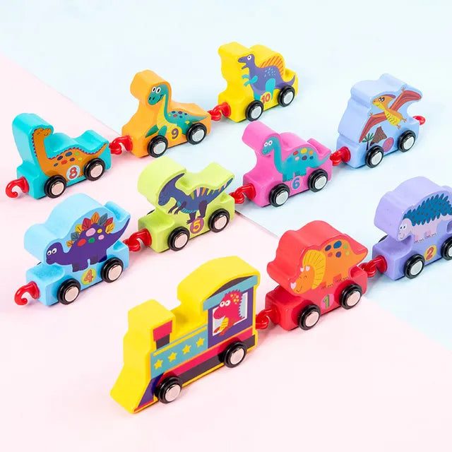 Juego Tren De Dinosaurios De Los Números Didáctico De Madera - Saranh Store