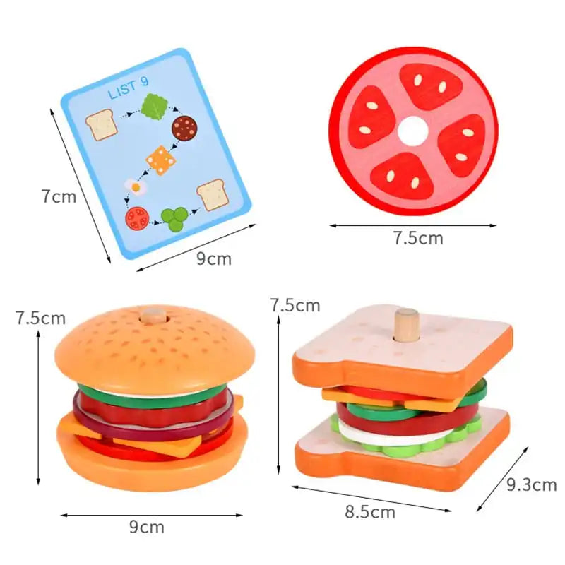Juguete Montessori De Apilamiento De Hamburguesas De Madera - Saranh Store