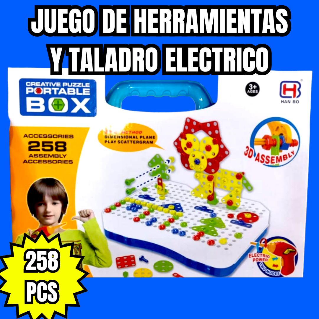 Juego De Taladro Eléctrico Bloque De Construcción Juguete 258 PCS