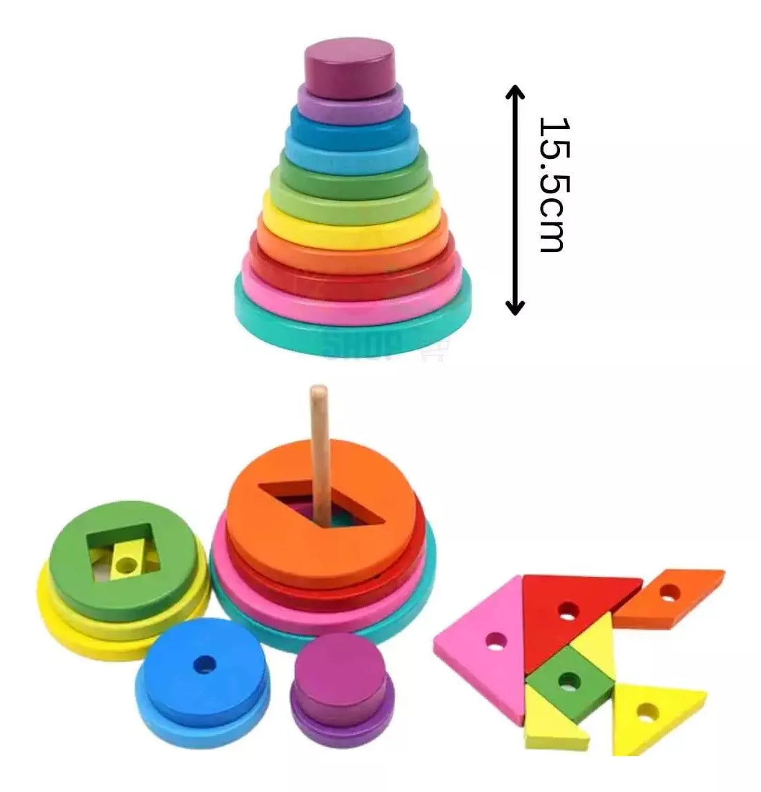 Juego 2 En 1 Apilable Tangrama Madera Torre Niños Montessori - Saranh Store