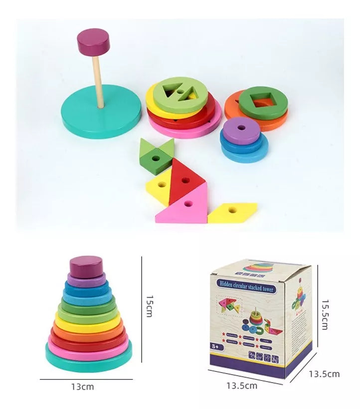 Juego 2 En 1 Apilable Tangrama Madera Torre Niños Montessori - Saranh Store