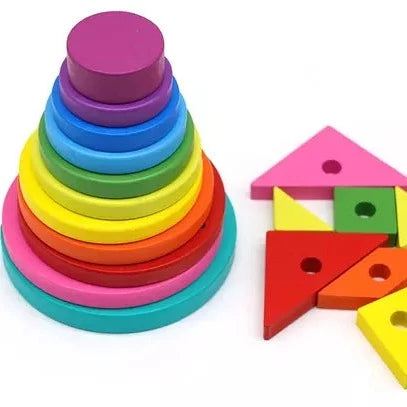 Juego 2 En 1 Apilable Tangrama Madera Torre Niños Montessori - Saranh Store