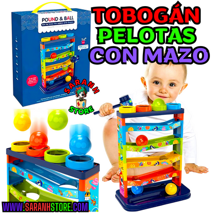 🎢 Juguete Montessori con Rampa y Martillo 🔨 Estimula a tu Bebé +1 Año