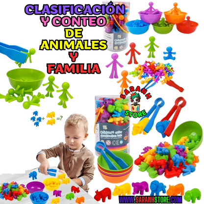 🧮🌈 Juguete Montessori de Clasificación y Conteo | Animales y Familia🎨👨‍👩‍👧‍👦