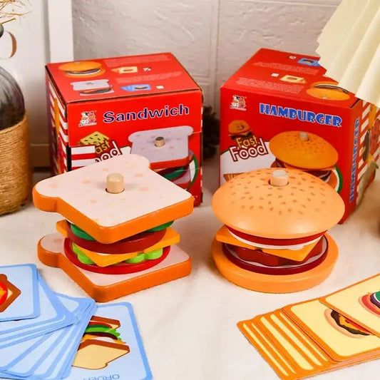 Juguete Montessori De Apilamiento De Hamburguesas De Madera - Saranh Store